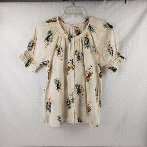 Madewell XXS Floral Ivory Top Blouse Women Summer Cotton J Crew Buttons